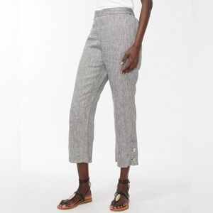 Chico's Gray Linen Button Hem Crops Lagenlook Pants, Size 2 (12)